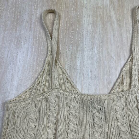 ASOS Lola May Chinky Knit Tan Beige Weave Peplum Sweater Tank Size 12 - Picture 6 of 13
